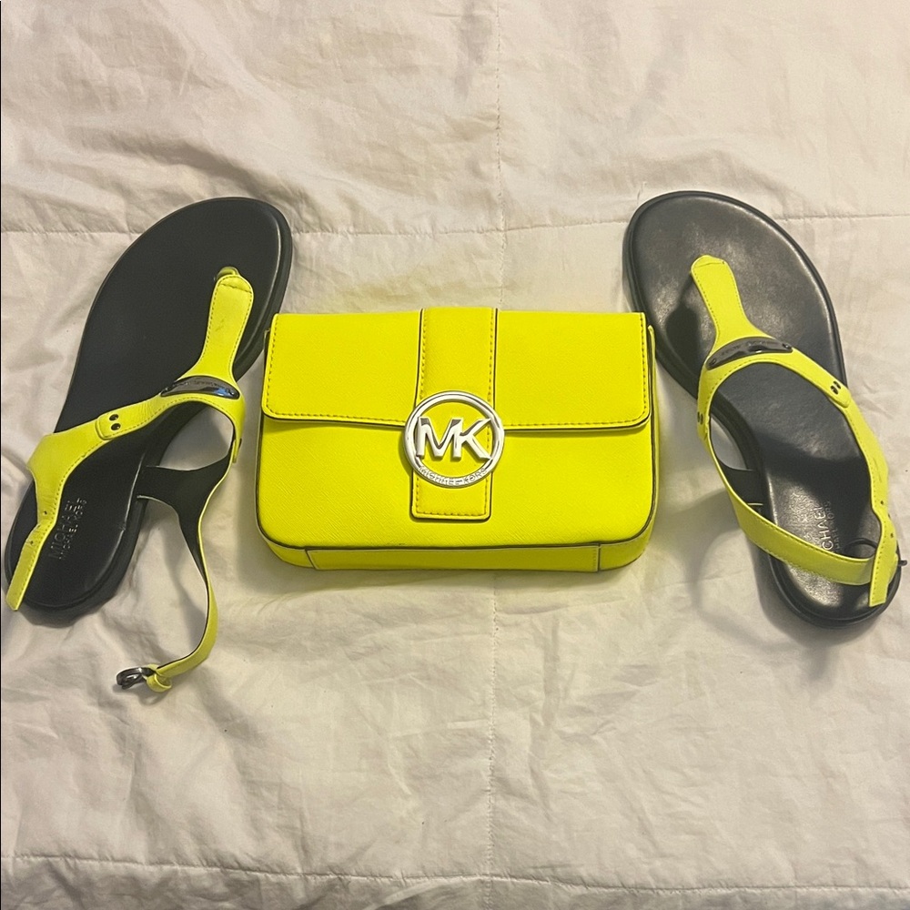 Michael Kors Neon Yellow Crossbody and Matching Sandals